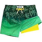 maamgic Boys Swim Trunks with Compression Liner 4-Way Stretch Quick Dry Bathing Suit Toddler Beach Shorts