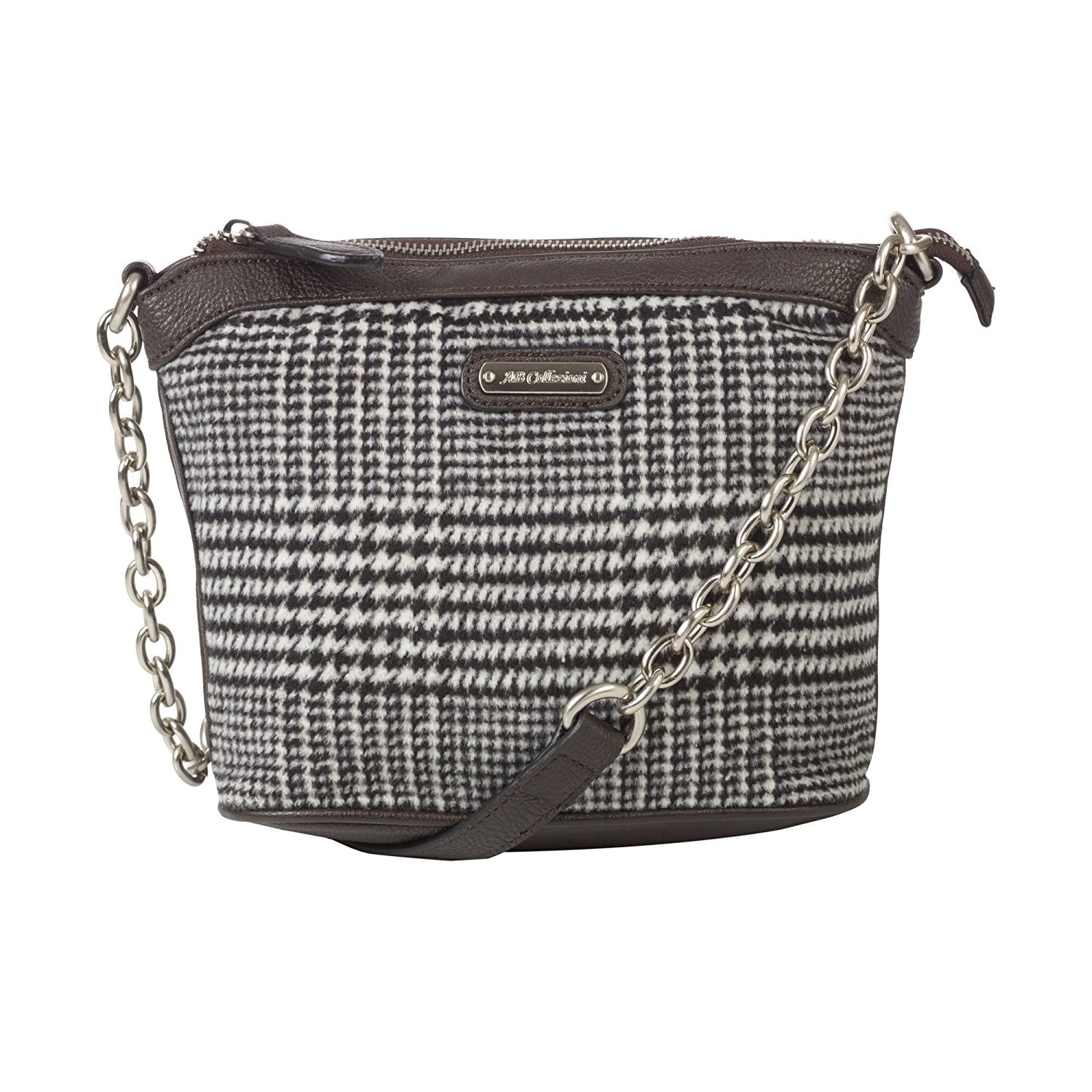 AB Collezioni Kerr Fabric & PU Handbag With Metal Chain - Grey