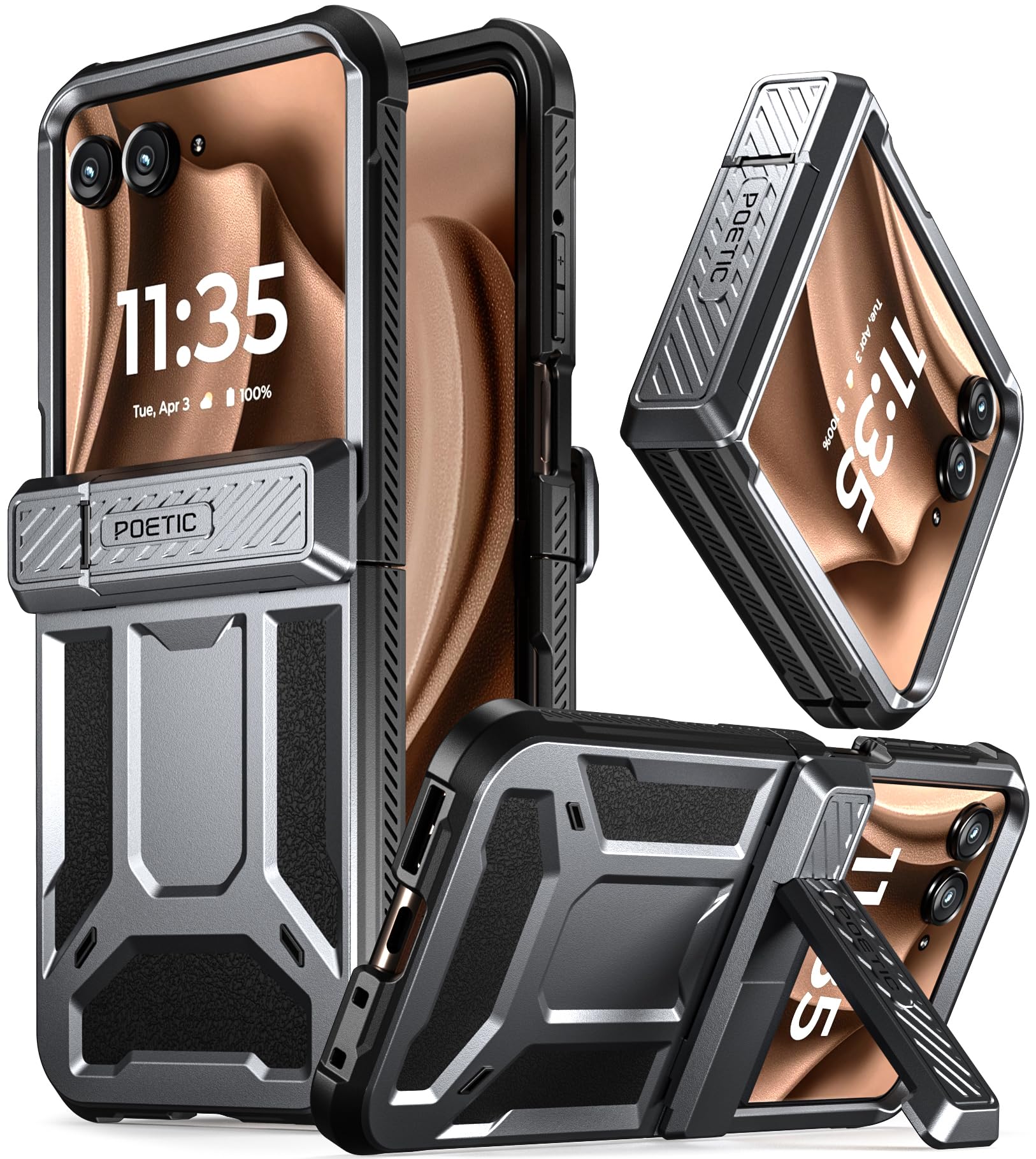 Poetic Spartan Case for Motorola Moto Razr 50 Ultra 2024,[Kickstand][Hinge Protection], Full-Body Rugged Shockproof Protective Cover with Kickstand, Metallic Gun Metal