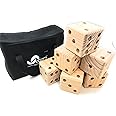 Oojami Giant Wooden Yard Dice Set – 3.5" Solid Wood Dice with Heat-Branded Pips & Canvas Carrying Bag – Perfect for Outdoor Lawn Games, Parties, and Events