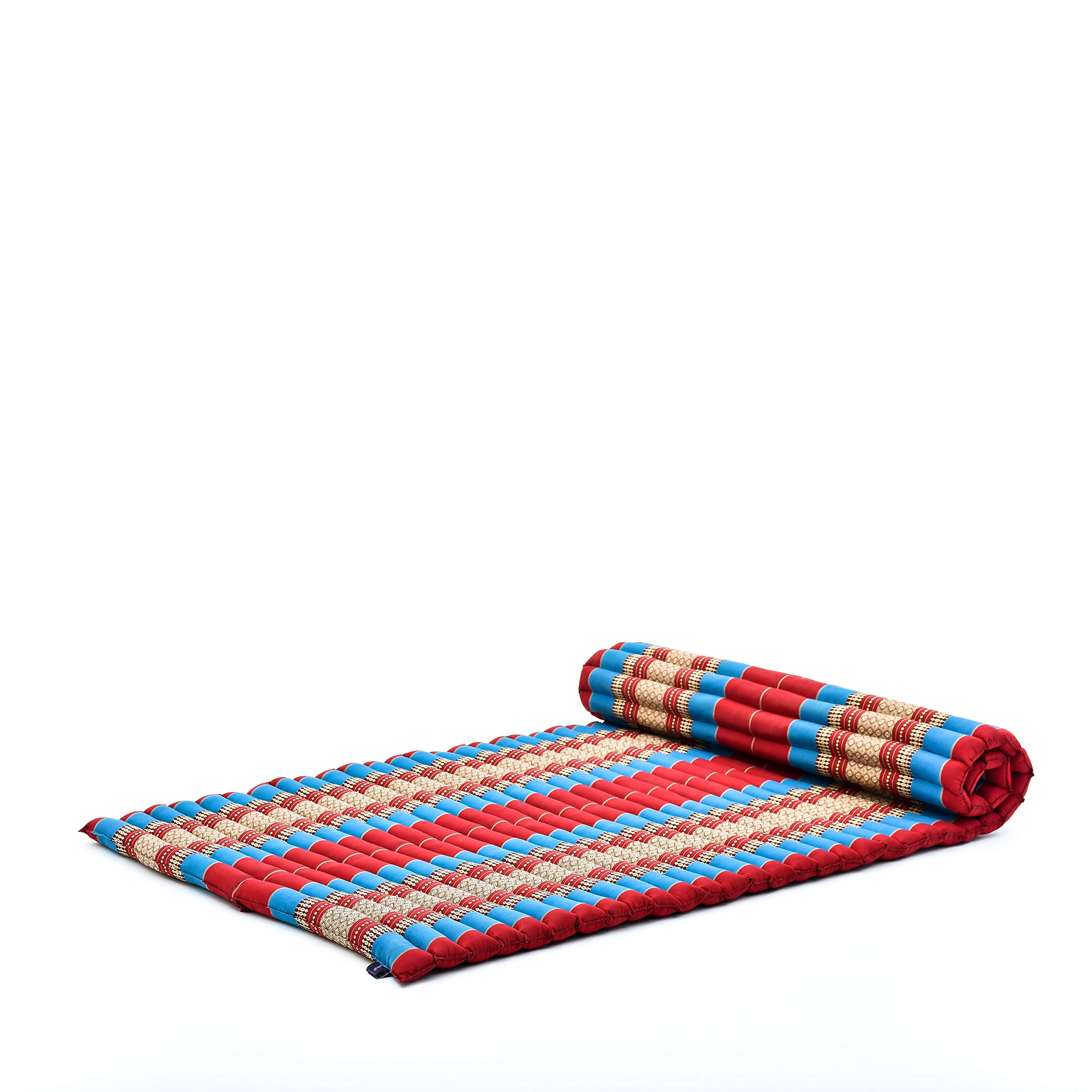Leewadee - Kapok Roll Mat โ Handcrafted Folding Sleep & Relaxation Mattress from Thailand, Ideal as Guest Bed, Camping Mat, Yoga Mat or Traditional Futon, 190 x 100 cm, Blue Red โ image 1
