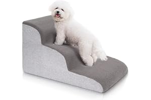 Uross Dog Stairs for Small Dogs- Dog Steps Stairs Ramps for Bed Couch, High Density Foam Pet Steps Stairs for Dogs to Get on Bed, 3 Tiers Cat Doggy Steps Ramps for Joint Pain Dog(Grey)