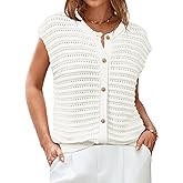 Arach&Cloz Women Cap Sleeve Sweater Vest 2025 Summer Crochet Button Down Knit Cardigan Loose Business Casual Tops Trendy