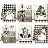 FuWeave 6 Pcs Winter Snowman Kitchen Towels Buffalo Plaid Gnome Dishtowels 21 x 14 Inch Absorbent Decorative Hello Winter Bathroom Hand Towel for Kitchen Bathroom Farmhouse Decor Gift