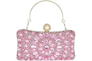 MAIRLOM Rhinestone Clutch Purses for Women Evening Wedding Formal - Round Pearl Clasp Handbag - Crystal Diamond Bag