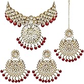 Aheli Elegant Wedding Party Wear Faux Kundan Studded Short Necklace Earrings with Maang Tikka Set Indian Ethnic Bollywood Fashion Jewelry Gift for Women