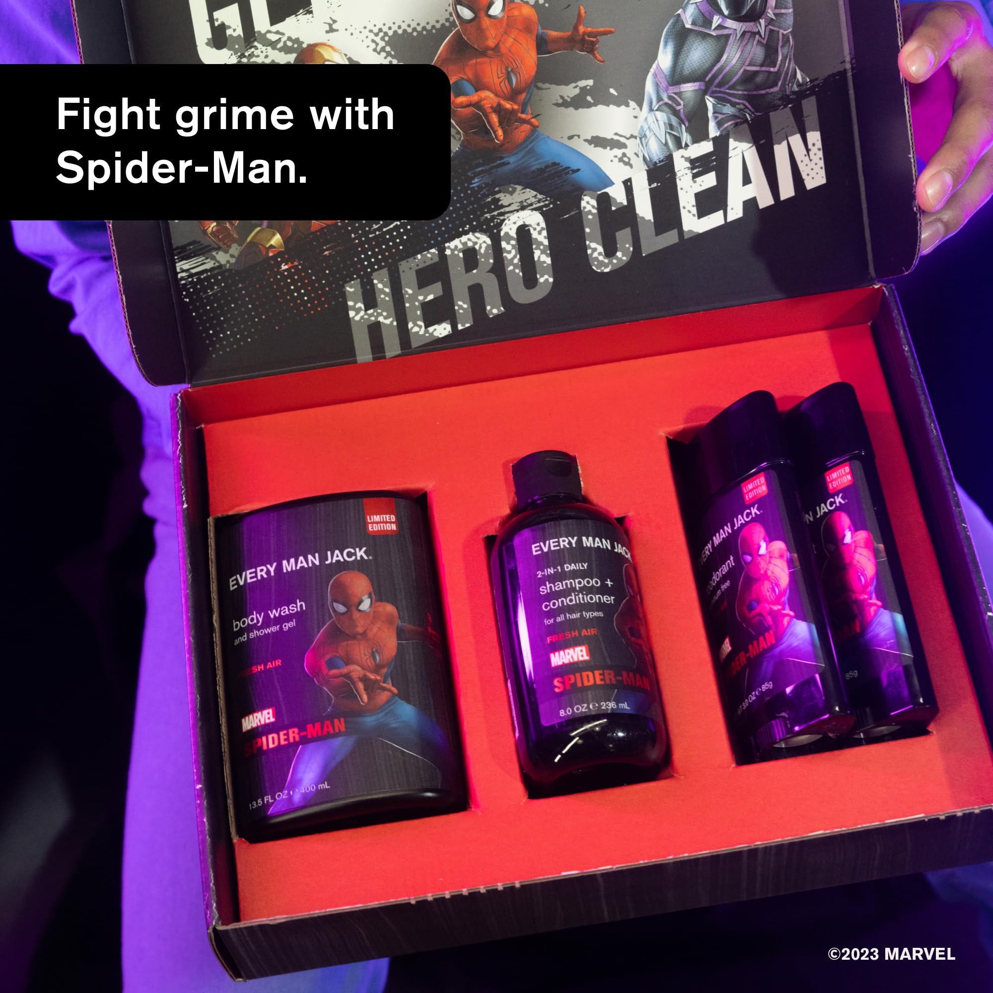 Every Man Jack Spider-Man Body Set - Perfect for Every Guy & Marvel-Lover - Bath and Body Marvel Gift Set with Clean Ingredients & Incredible Scents - Includes Body Wash, Shampoo & Deodorant 2-Pack
