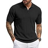 JMIERR Mens Polo Shirt Knit Textured Short Sleeve T Shirt Casual Golf Shirts Summer Vacation Beach Stretchy Shirts