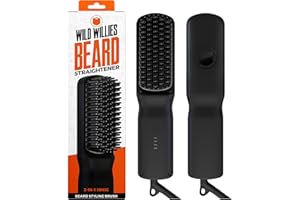 Wild Willies Beard Straightener for Men - 3 Temperature Settings, Tourmaline Ceramic Heated Beard Brush & Hot Comb - Portable, Ionic Technology, Coarse & Curly Hair, 400F - Grooming Tool