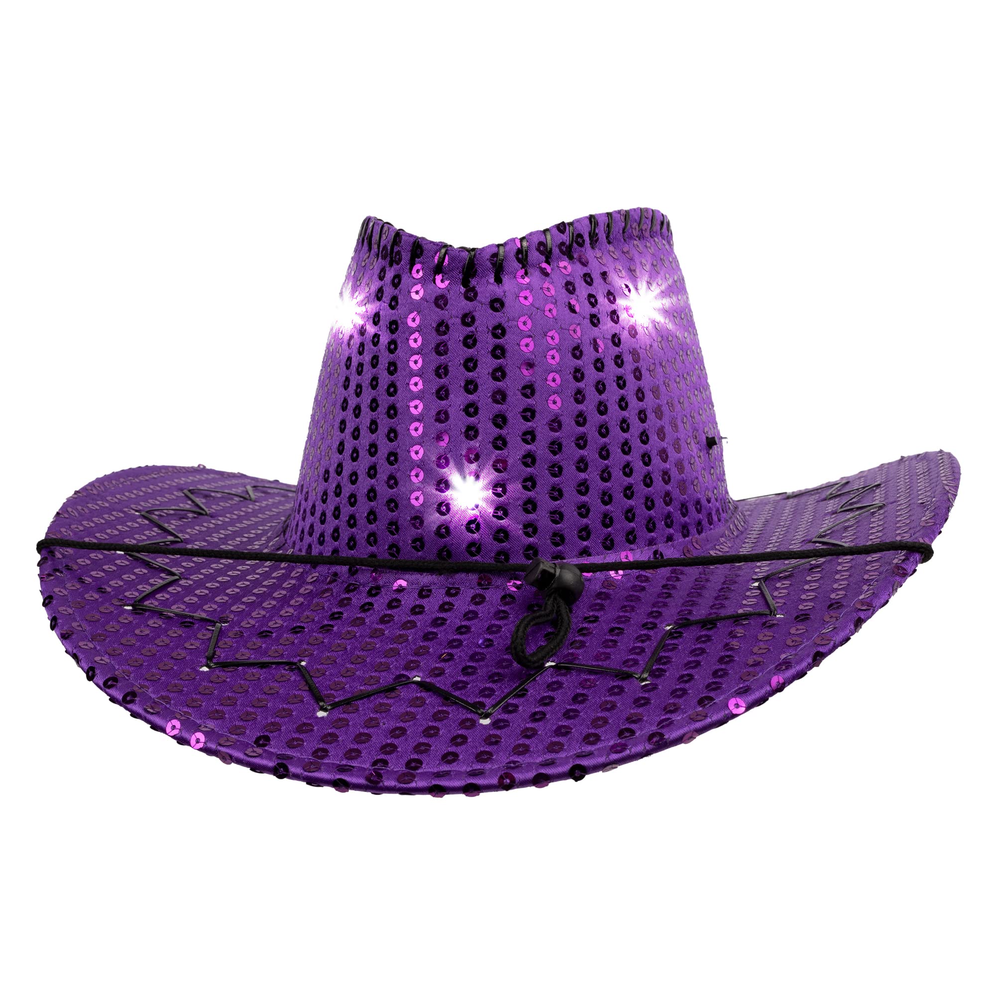 LED Light Up Purple Sequin Cowboy Party Hat