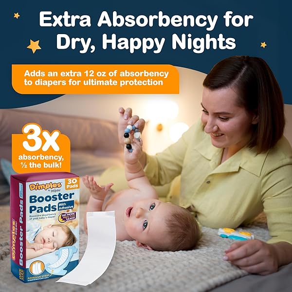 INSPIRE DIMPLES BOOSTER PADS, BABY DIAPER DOUBLER WITH ADHESIVE – BOOSTS DIAPER ABSORBENCY – NO MORE LEAKS 30 COUNT (WITH ADHESIVE FOR SECURE FIT) (30 COUNT)