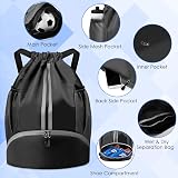 BROTOU Unisex Drawstring Backpack Waterproof Gym Bag Large Oxford PE Pack Black view 3