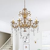 MEELIGHTING Antique Bronze Crystal Chandeliers, Candle Pendant Ceiling Light Fixture 8-Lights Luxury Gold Crystal Chandelier 