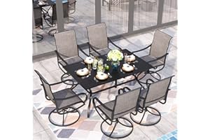 Sophia & William Outdoor Dining Set Patio Dining Set for 6 Outdoor Table and Chairs 7 Pieces Outdoor Patio Set with Swivel Patio Chairs 60"x 38" Metal Table for Garden Pool All Weather Brown
