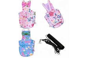 Magnoloran 2 Pcs Bird Diapers Bird Harness Flight Suits Diapers with 80in Flying Leash Reusable Parrot Nappy with Waterproof Inner Layer for Cockatiel Budgie Conure Parakeet Lovebird-Blue&White