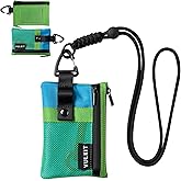 VULKIT Small Minimalist Wallet for Women and Men RFID Blocking, Zipper Coin Pouch with ID Window and Keychain, Water Resistant Travel Lanyard Wallet Green Blue