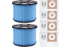 SERTERON 2 Pack VF3500 Filter Replacement for Ridgid Portable Vac 3-4.5 Gallon Wet Dry Vacuums + 4 Pack VF3501 Filter Bags (total 6 Pack)