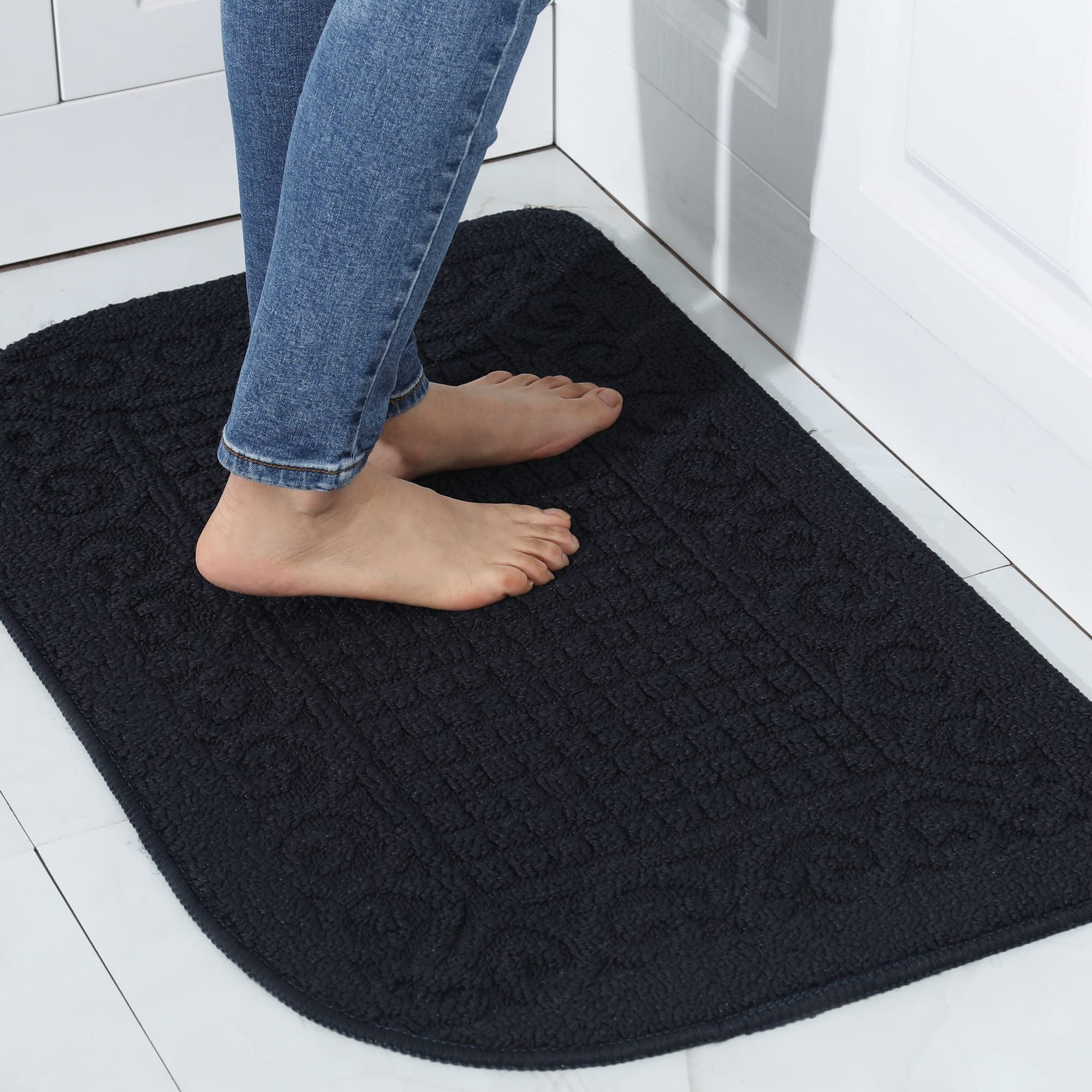 Photo 1 of COSY HOMEER 32X20 Inch Anti Fatigue Kitchen Rug Mats are Made of 100% Polypropylene Half Round Rug Cushion Specialized in Anti Slippery and Machine Washable (32x20in Black 1pc) …