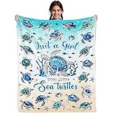Fiwbnasz Sea Turtle Blanket for Girls, Turtles Themed Gifts, Turtle Lovers Gifts for Women, Just A Girl Who Loves Turtles, Cute Cartoon Blanket 50" x 60"