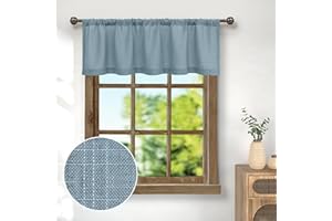 Pitalk Farmhouse Kitchen Valance for Windows Burlap Light Blue Linen Sheer Valance Curtain for Living Room Bathroom Laundry Rustic Country Blue Cafe Curtain Small Boho Decor 18 inch Length Stone Blue