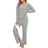 PrinStory Womens Pajama Sets Long Sleeve Lounge Set 2 Piece Pajamas Fall Winter Pjs for Woman Loungewear with Pockets
