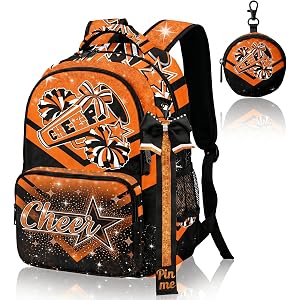 GZZSYO Cheer Backpack for Cheerleader Women, Orange and Black Cheerleading Backpack with Coin Purse, Travel Gym Bag Gift for