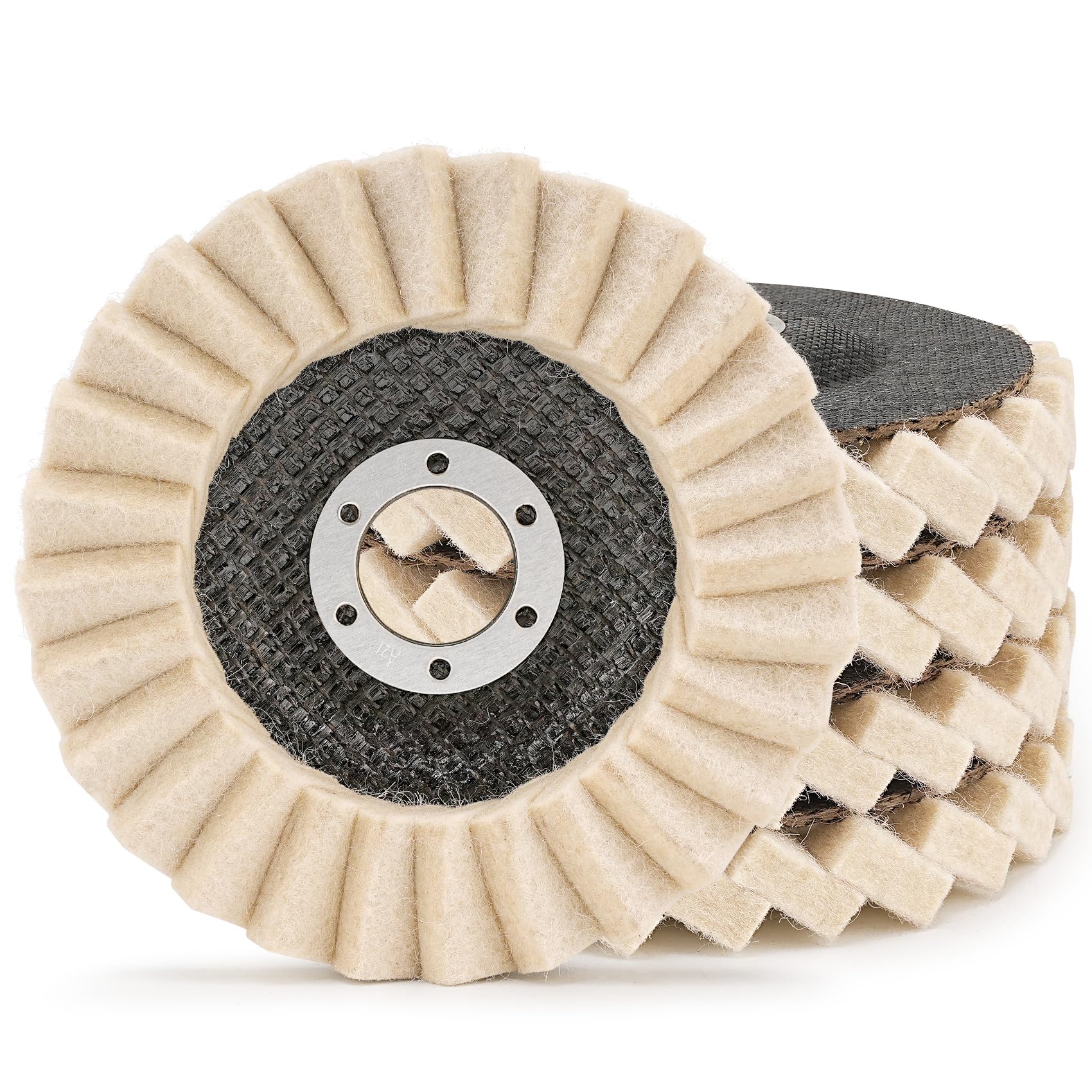 Photo 1 of Metal Polish Wool Flap Disc 4 1/2 Inch Angle Grinder Attachment for Stainless Steel Aluminum Polishing Metal Surface Chrome Finish for Cars, Trucks, SUVs, RVs, Motorcycles - 5 Pack