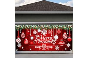 Ganeen Christmas Garage Door Decorations Christmas Balls Garage Banner Cover Winter Cover Banner for Outdoor Indoor Xmas Wall Party Photo Background Outside, 6 x 13 ft
