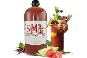 S & M BLOODY MARY MIX S&M Bloody Mary Drink Mix- Premium Low Sodium Cocktail Mixer- Spicy Jalapeno, Habanero, Cherry Peppers, and Other Spices- Bartender Mixer for Home, Bar- Low Carb, Keto Friendly 32 oz Bottle