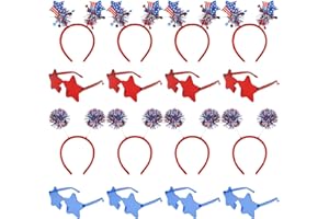 Aprince 16pcs 4th of July Headbands and Star Glasses,Red White Blue Memorial Day Accessories,USA Patriotic Party Supplies,Independence Day Party Favors