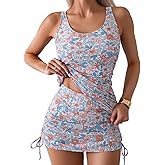 B2prity Tankini Swimsuit for Women Slimming Tummy Control Two Piece Bathing Suit Drawstring Swimwear Tank Top with Skirt