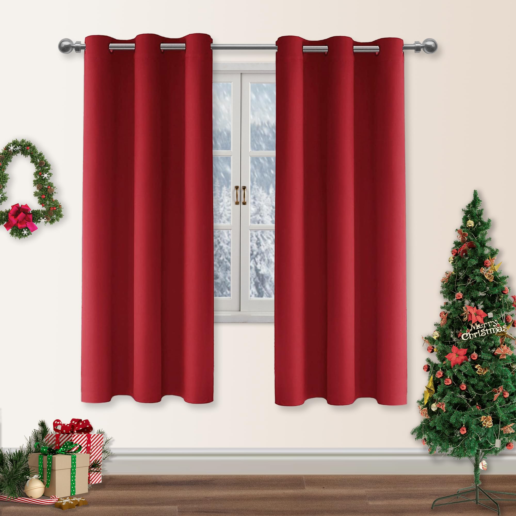DWCN Christmas Decorative Red Curtains for Living Room Blackout Thermal Insulated Eyelet Bedroom Curtains 46 x 72 Inch 2 Panels