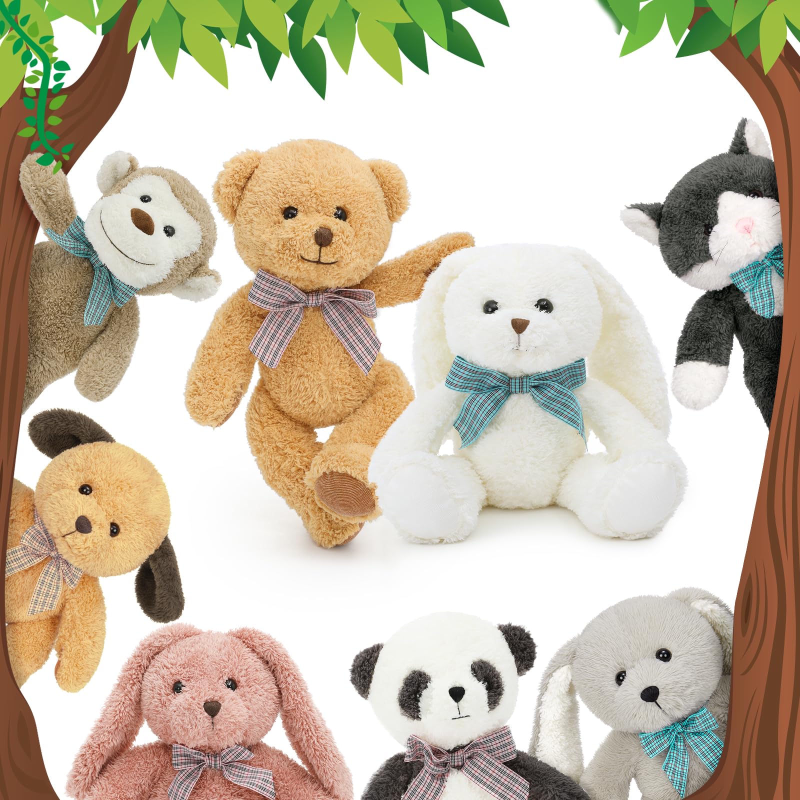 Photo 1 of MaoGoLan 13 inch Stuffed Animals Bulk, 8 Pack Assorted Animals Plush Toy Set with Teddy Bear, Dog, Cat, Panda, Monkey & Bunnies for Kids, Baby Shower Decorations Party Favors