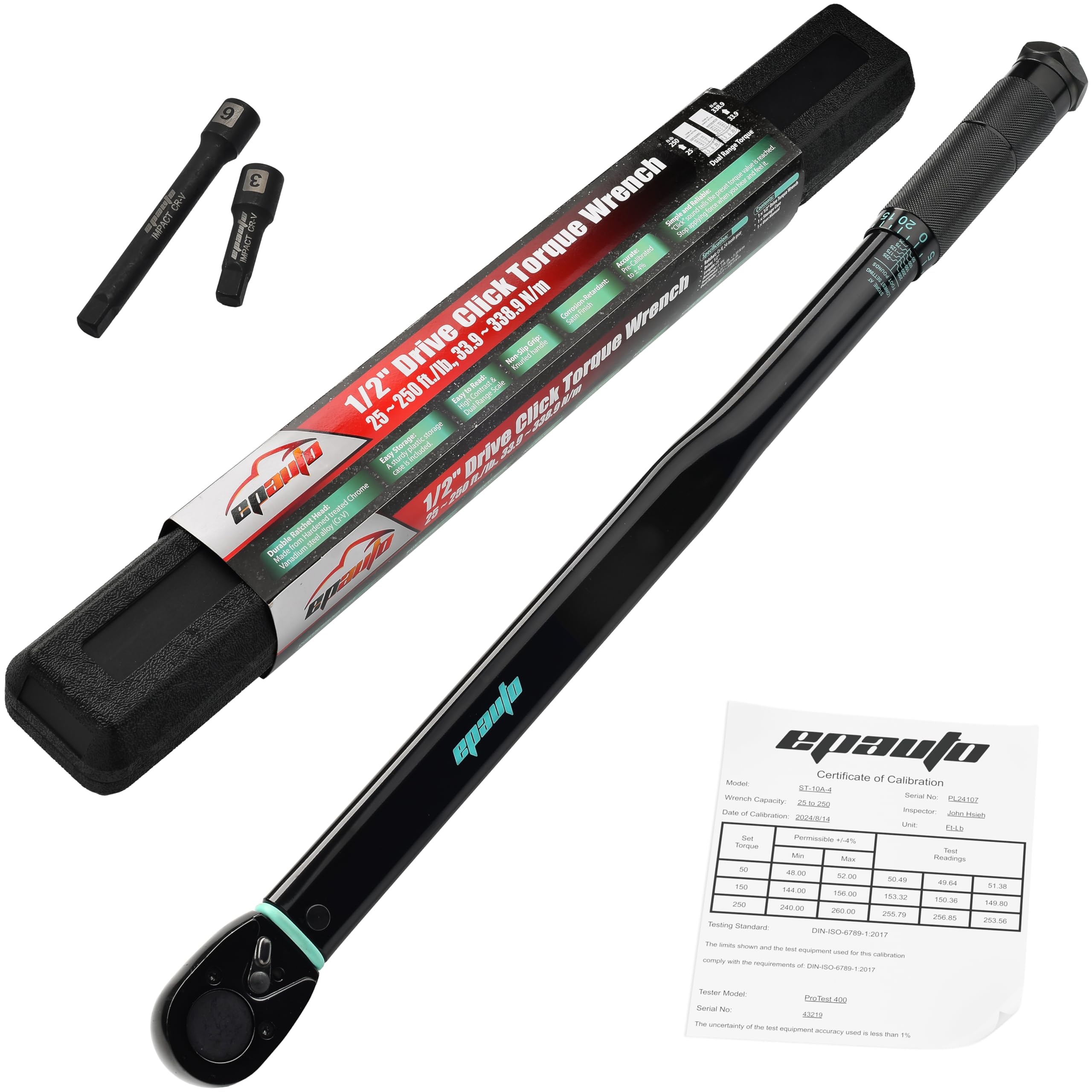 Photo 1 of EPAuto 1/2-Inch Drive Click Torque Wrench, 25-250 ft-lb/33.9-338.9 Nm, Black