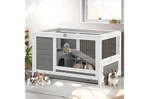Esright Rabbit Hutch Pet House for Small Animals 35.4" Guinea Pig Cages Rabbit Cage with Run Bunny House Indoor & Outdoor