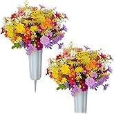 XONOR Artificial Cemetery Flowers Memorial Silk Daisy with Vase for Grave Headstone Decoration, Assorted Colors Daisy for Spring Summer Decoration