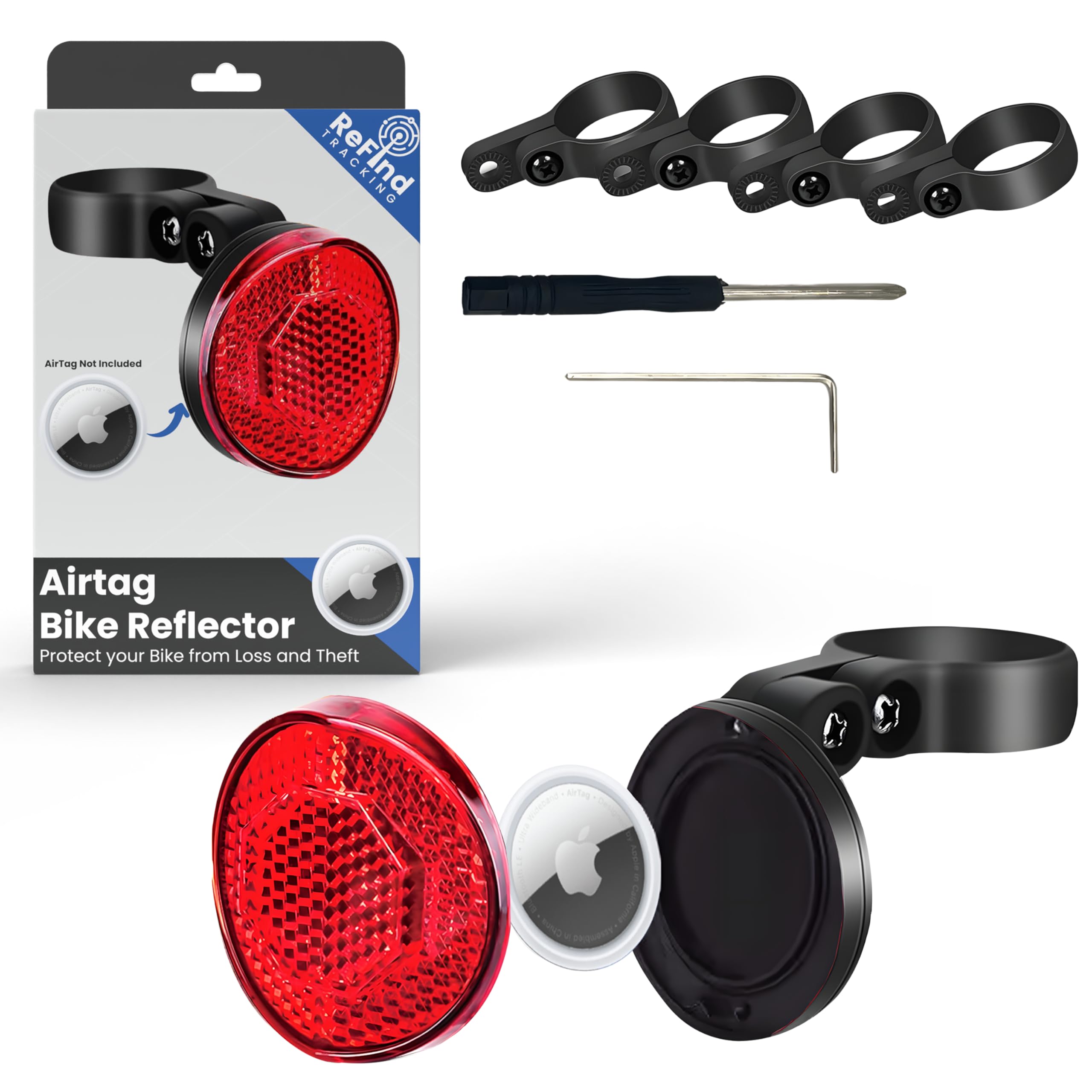ReFind Airtag Bike Reflector. Hidden Holder for Apple Airtag, Anti-Theft Bicycle Reflector, GPS Tracker and Bike Lock for Bicycle, Ebike, Scooter (No Tracker)