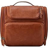 Toiletry Bag, BAGSMART Travel Leather Dopp Kit Large with Hanging Hook, Water-resistant Travel Kit for Full Sized Container,