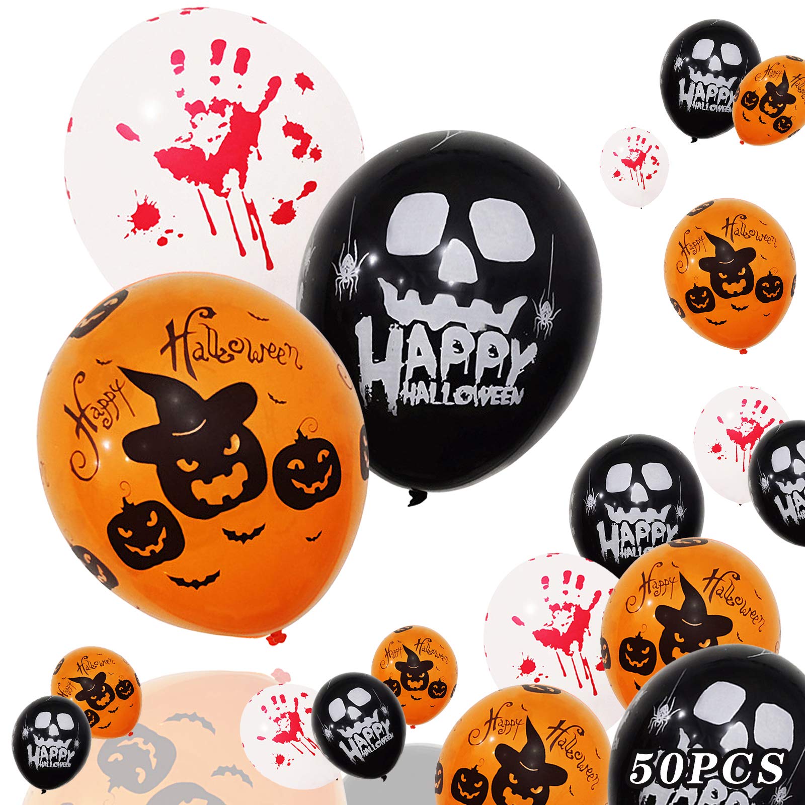 Yisscen Halloween Balloons, Halloween Decoration Balloons, Balloons Halloween Black Orange White, Latex Balloons for Happy Halloween Decor, Carnival Decoration, Theme Party (50 Pieces)