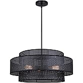 Canarm Bellamy 3-Light Boho Chandelier, Black Rattan Shade with Modern Design, Ceiling Lighting for Dining Room or Living Roo