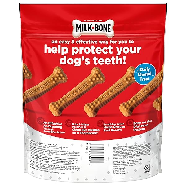 MILK-BONE BRUSHING CHEWS DAILY DENTAL DOG TREATS, CHICKEN FLAVOR, LARGE, 25 COUNT