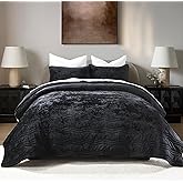 AJOCCI Luxury Velvet Queen Comforter Set, Black Queen Size Comforter Sets, Black Queen Quilt Bedding Set, Luxurious Plush Bedspreaqd Sets, Soft Lightweight Quilts Queen Size for All Season