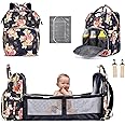 BRINCH Diaper Bag Backpack,Waterproof Diaper Bags with Bassinet Bed Mat Pad,Large Capacity Multifunctional Diaper Bag Organiz
