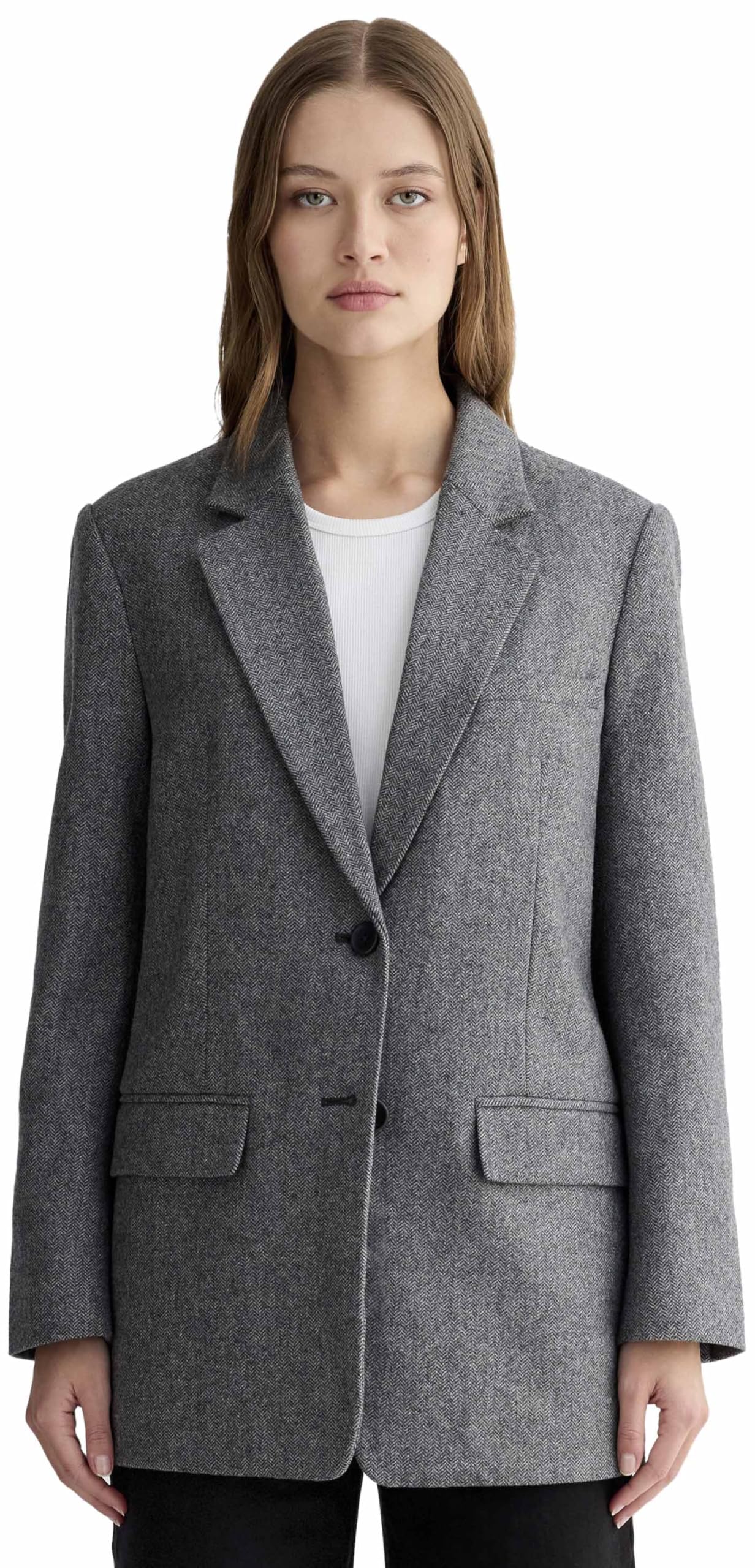 Everlane – The Oversized Blazer in Wool – Grey Herringbone Size 8