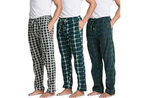 Real Essentials 3 Pack: Mens Fleece Plaid Pajama Pants - Lounge Pajama Bottoms(Available in Big & Tall)