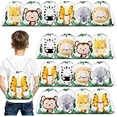 Ferraycle 18 Pack Safari Drawstring Bags Animals Jungle Gift Party Favors Wildlife Goodie Treat Bags for Holiday Birthday Christmas Party Baby Shower, 9.8 x 11.8 Inch