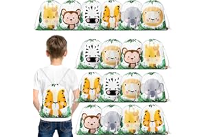Ferraycle 18 Pack Safari Drawstring Bags Animals Jungle Gift Party Favors Wildlife Goodie Treat Bags for Holiday Birthday Christmas Party Baby Shower, 9.8 x 11.8 Inch
