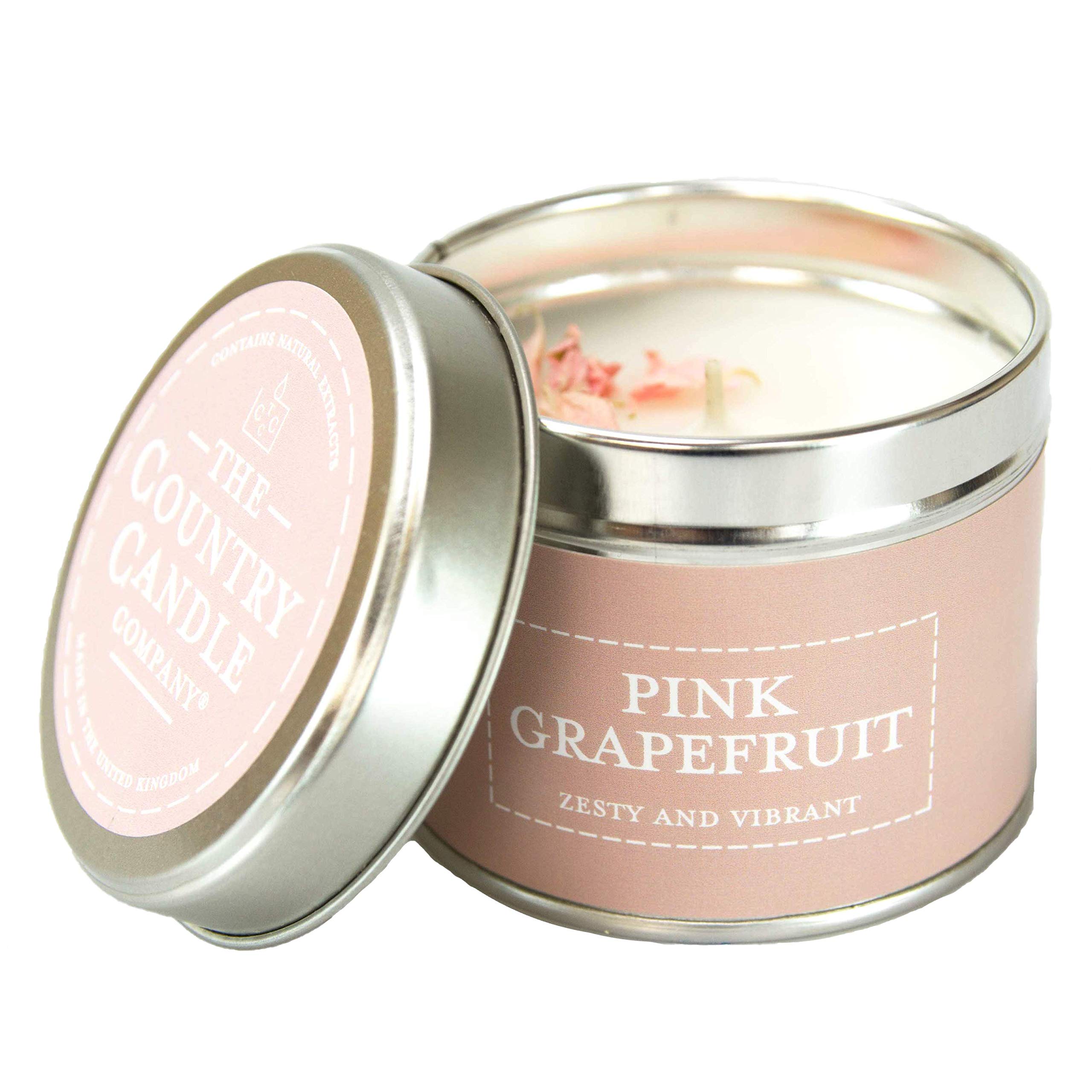 The Country Candle Company Pastels Tin Candle – Pink Grapefruit Scented, Up to 35 Hours Burn Time