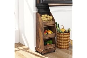 SOLIDEE Potato Storage Bin Movable Potato Box with Lid Rustic and Wheels Onion Organizer with Grocery Section Decorative Vege