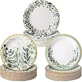 Yungyan 144 Pcs 7 Inch Sage Green Paper Plates with Gold Rim Sage Green Tableware Party Supplies Eucalyptus Dessert Plates Greenery Floral for Baby Shower Wedding Bridal Birthday Party